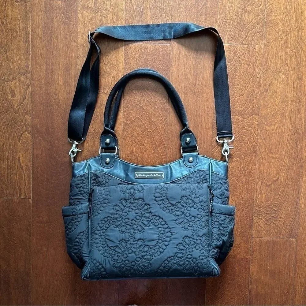 Petunia Pickle Bottom Black Quilted Diaper Bag, Shoulder Bag/Crossbody